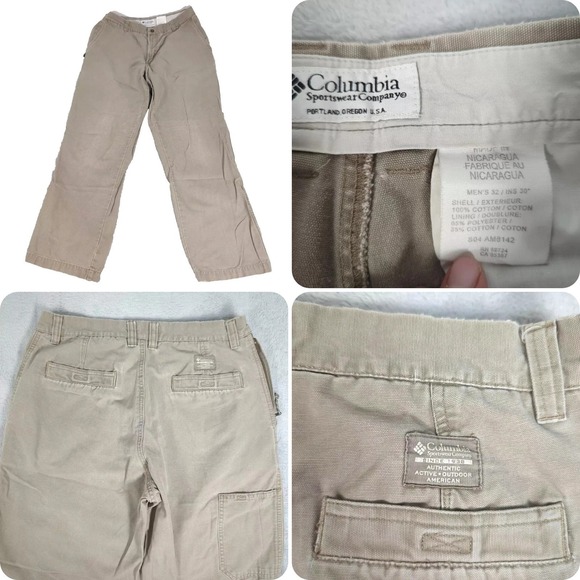 Columbia Pants Mens 32x29 Khaki ROC Fossil Zip Pockets Straight Rugged Utility - Picture 1 of 11